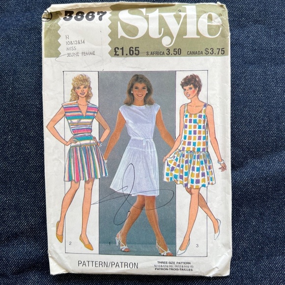 Style Sewing Pattern Summer Dress Drop Waist Pullover Sleeveless 3867 Uncut VTG - Picture 2 of 4